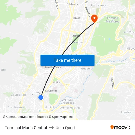 Terminal Marín Central to Udla Queri map