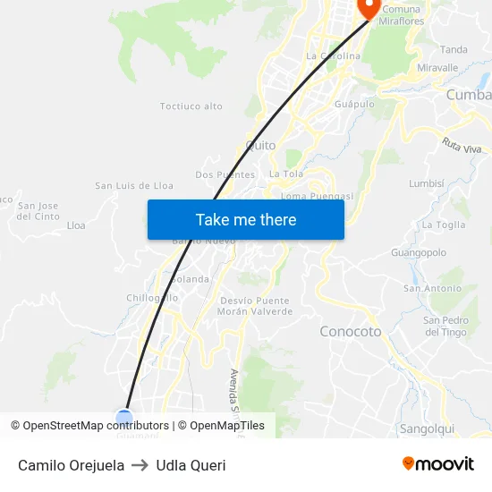 Camilo Orejuela to Udla Queri map