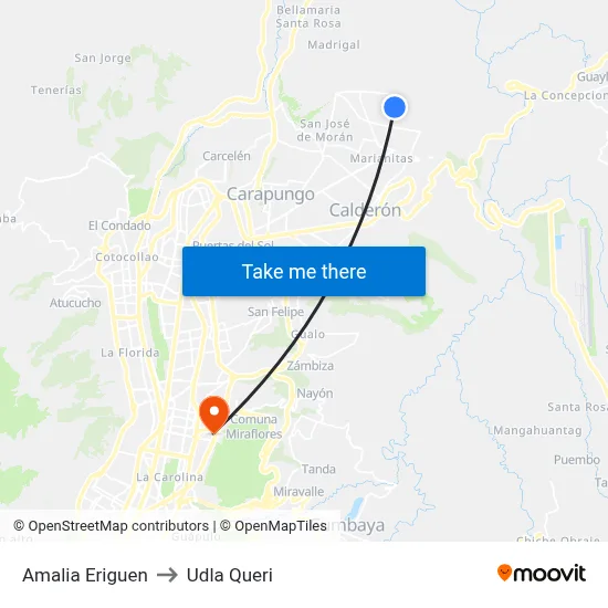 Amalia Eriguen to Udla Queri map
