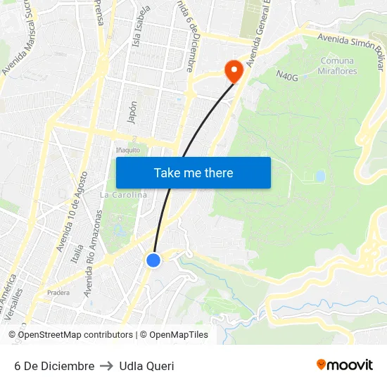 6 De Diciembre to Udla Queri map