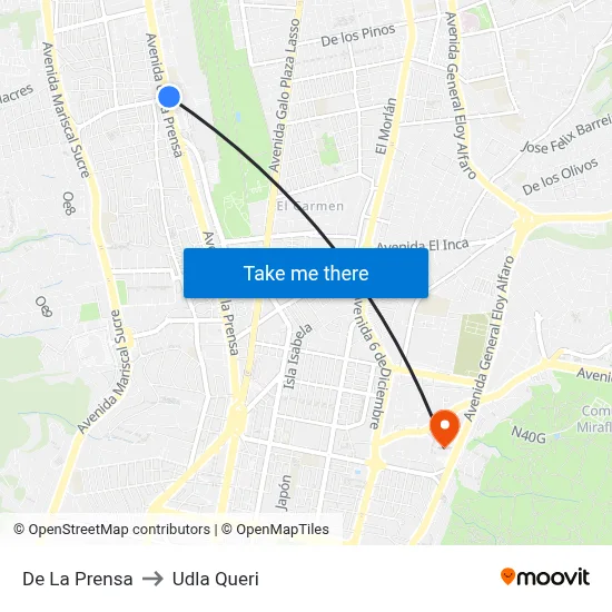 De La Prensa to Udla Queri map