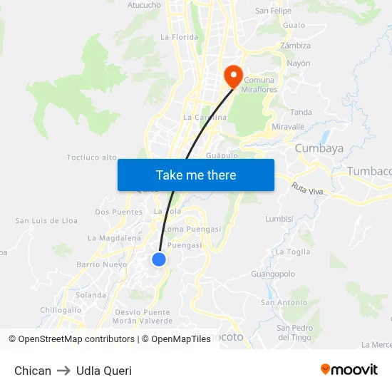 Chican to Udla Queri map
