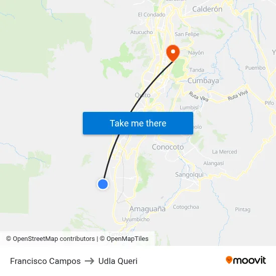 Francisco Campos to Udla Queri map