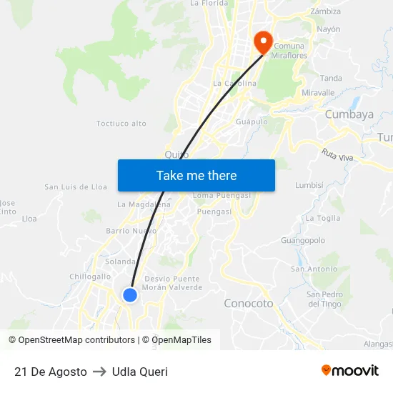 21 De Agosto to Udla Queri map