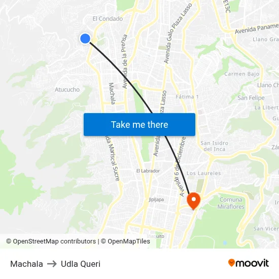 Machala to Udla Queri map