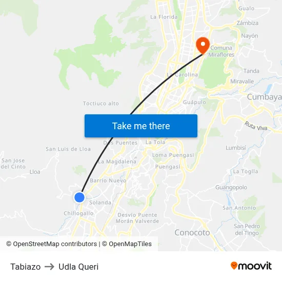 Tabiazo to Udla Queri map