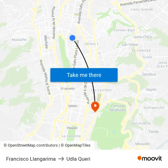 Francisco Llangarima to Udla Queri map