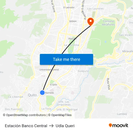 Estación Banco Central to Udla Queri map