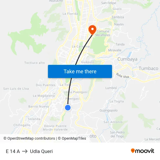 E 14 A to Udla Queri map