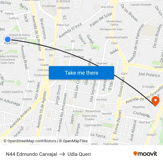 N44 Edmundo Carvajal to Udla Queri map