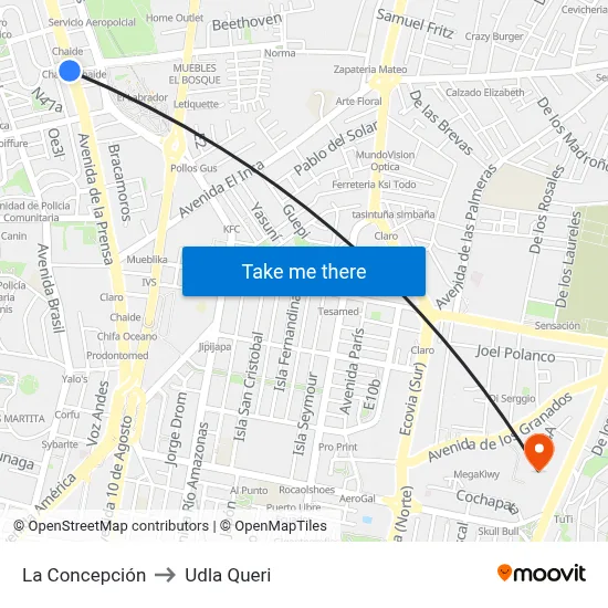 La Concepción to Udla Queri map