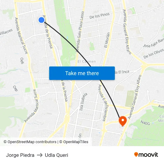 Jorge Piedra to Udla Queri map