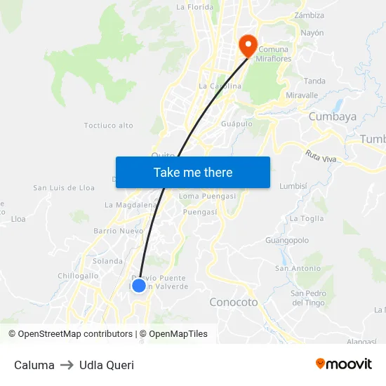 Caluma to Udla Queri map
