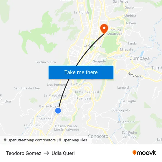 Teodoro Gomez to Udla Queri map