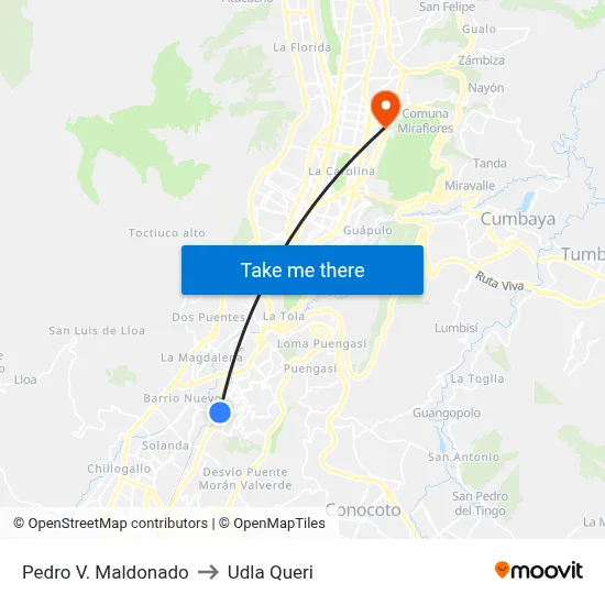 Pedro V. Maldonado to Udla Queri map