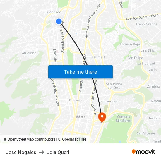 Jose Nogales to Udla Queri map