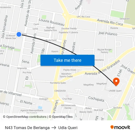 N43 Tomas De Berlanga to Udla Queri map