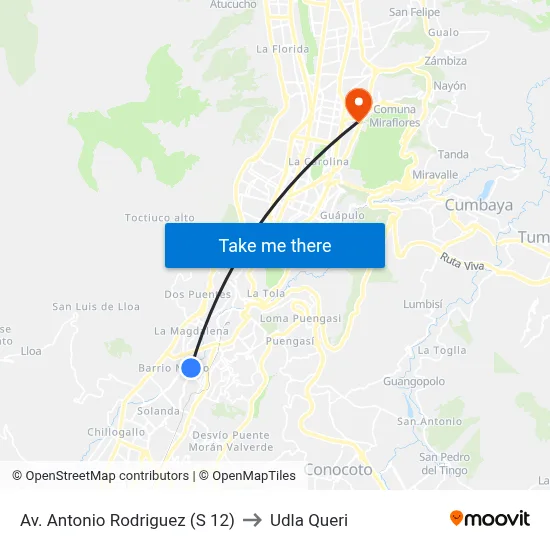 Av. Antonio Rodriguez  (S  12) to Udla Queri map