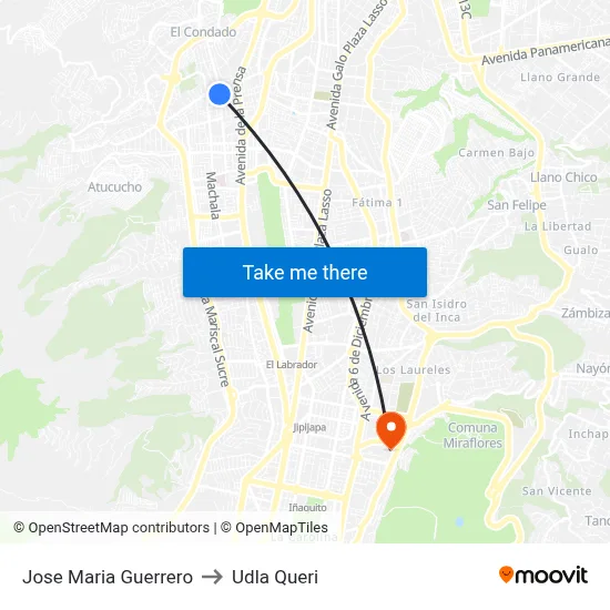 Jose Maria Guerrero to Udla Queri map