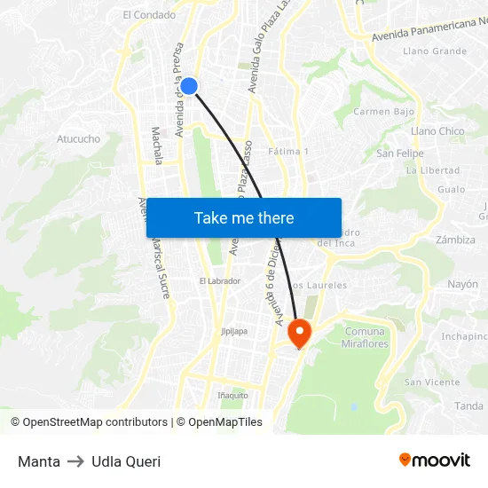 Manta to Udla Queri map