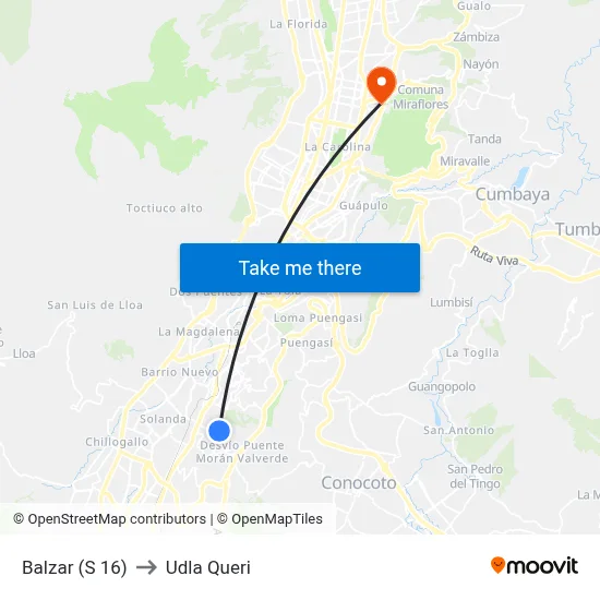 Balzar (S 16) to Udla Queri map
