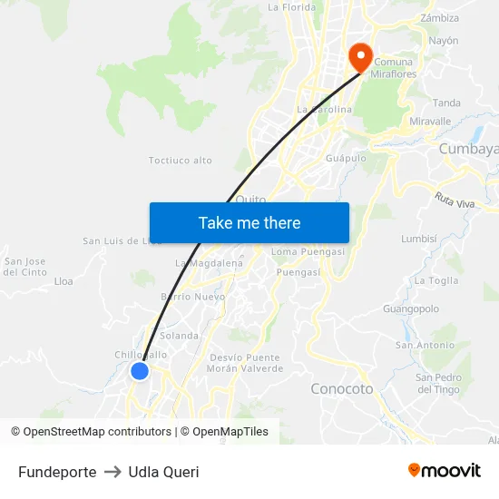 Fundeporte to Udla Queri map