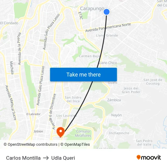 Carlos Montilla to Udla Queri map
