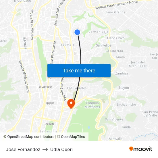 Jose Fernandez to Udla Queri map