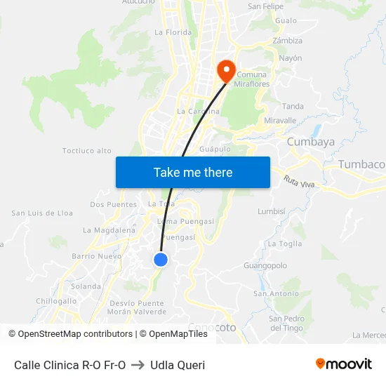Calle Clinica R-O Fr-O to Udla Queri map