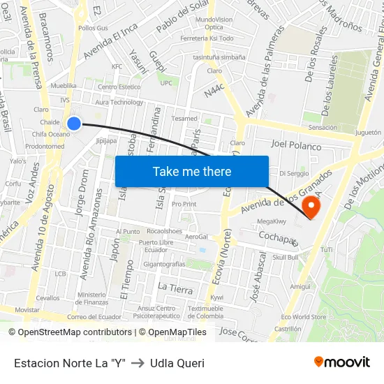 Estacion  Norte La "Y" to Udla Queri map