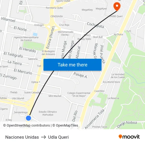 Naciones Unidas to Udla Queri map