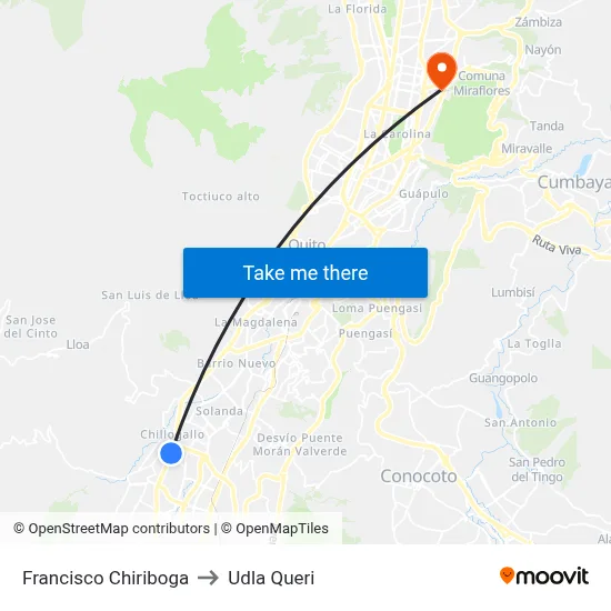 Francisco Chiriboga to Udla Queri map