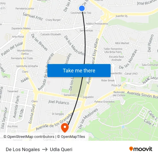 De Los Nogales to Udla Queri map