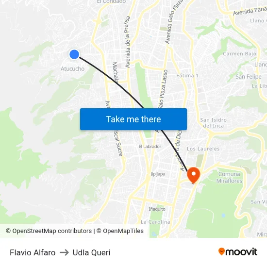 Flavio Alfaro to Udla Queri map
