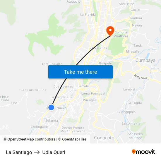 La Santiago to Udla Queri map