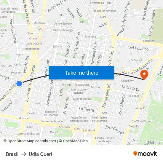 Brasil to Udla Queri map