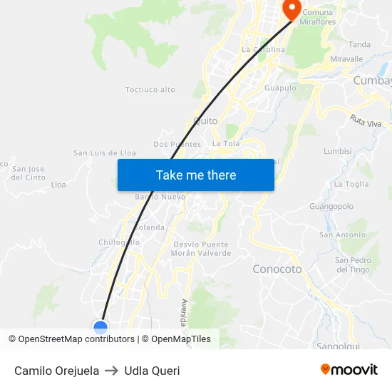 Camilo Orejuela to Udla Queri map
