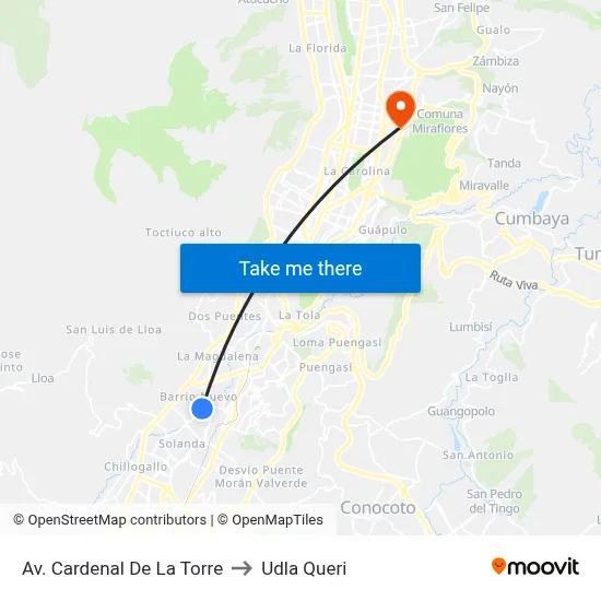 Av. Cardenal De La Torre to Udla Queri map