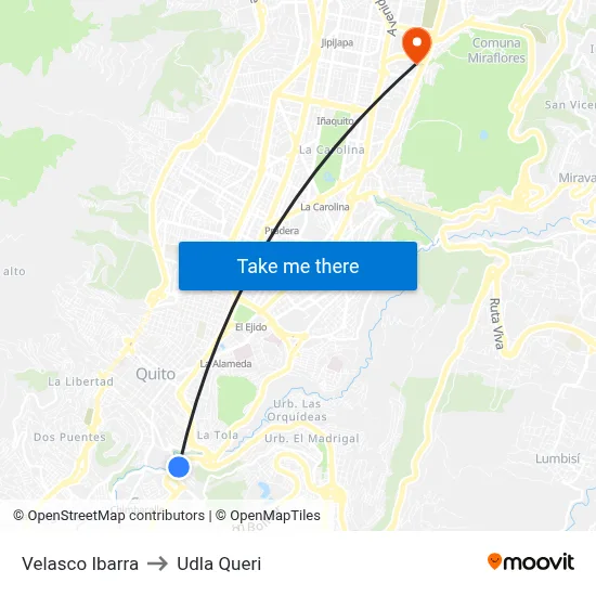 Velasco Ibarra to Udla Queri map