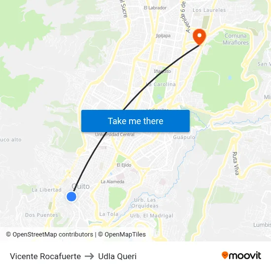 Vicente Rocafuerte to Udla Queri map