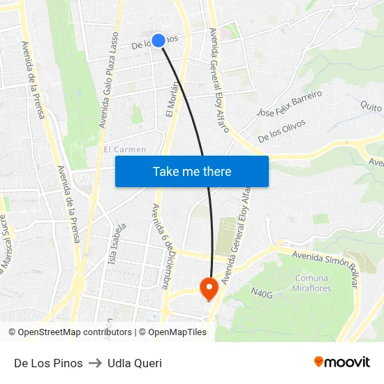 De Los Pinos to Udla Queri map