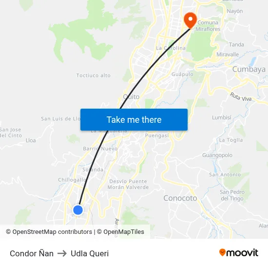 Condor Ñan to Udla Queri map