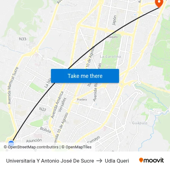 Universitaria Y Antonio José De Sucre to Udla Queri map
