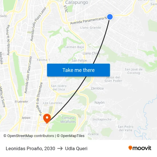 Leonidas Proaño, 2030 to Udla Queri map
