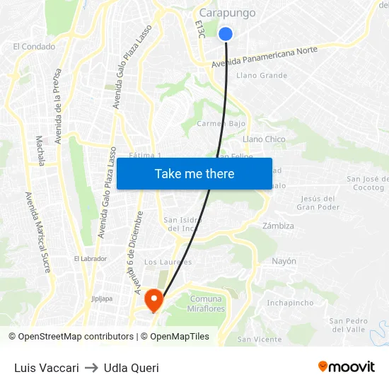 Luis Vaccari to Udla Queri map