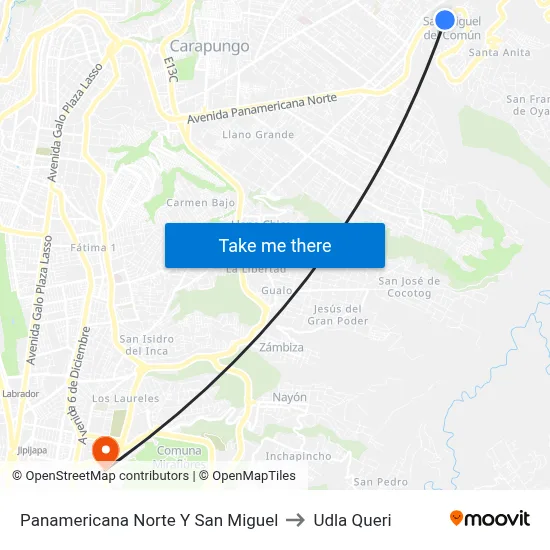 Panamericana Norte Y San Miguel to Udla Queri map