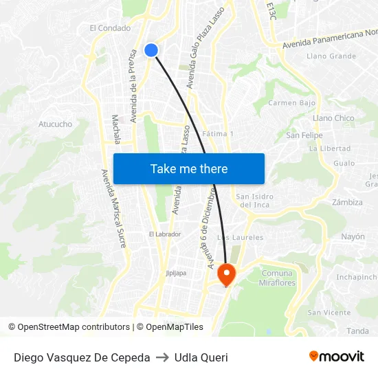 Diego Vasquez De Cepeda to Udla Queri map