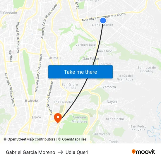 Gabriel Garcia Moreno to Udla Queri map