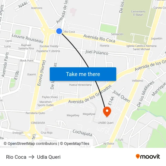 Rio Coca to Udla Queri map