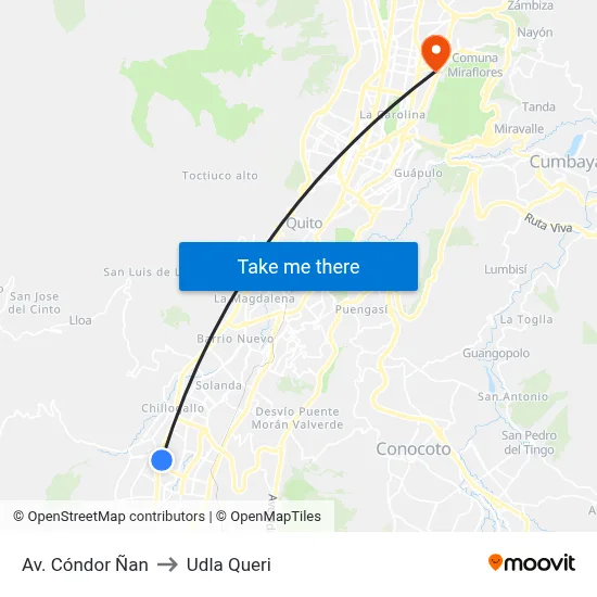Av. Cóndor Ñan to Udla Queri map